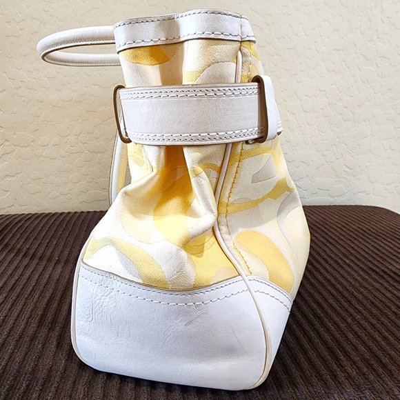 Coach Hampton Optic Signature Stripe Yellow White Double Handle Purse Bag - Picture 3 of 16